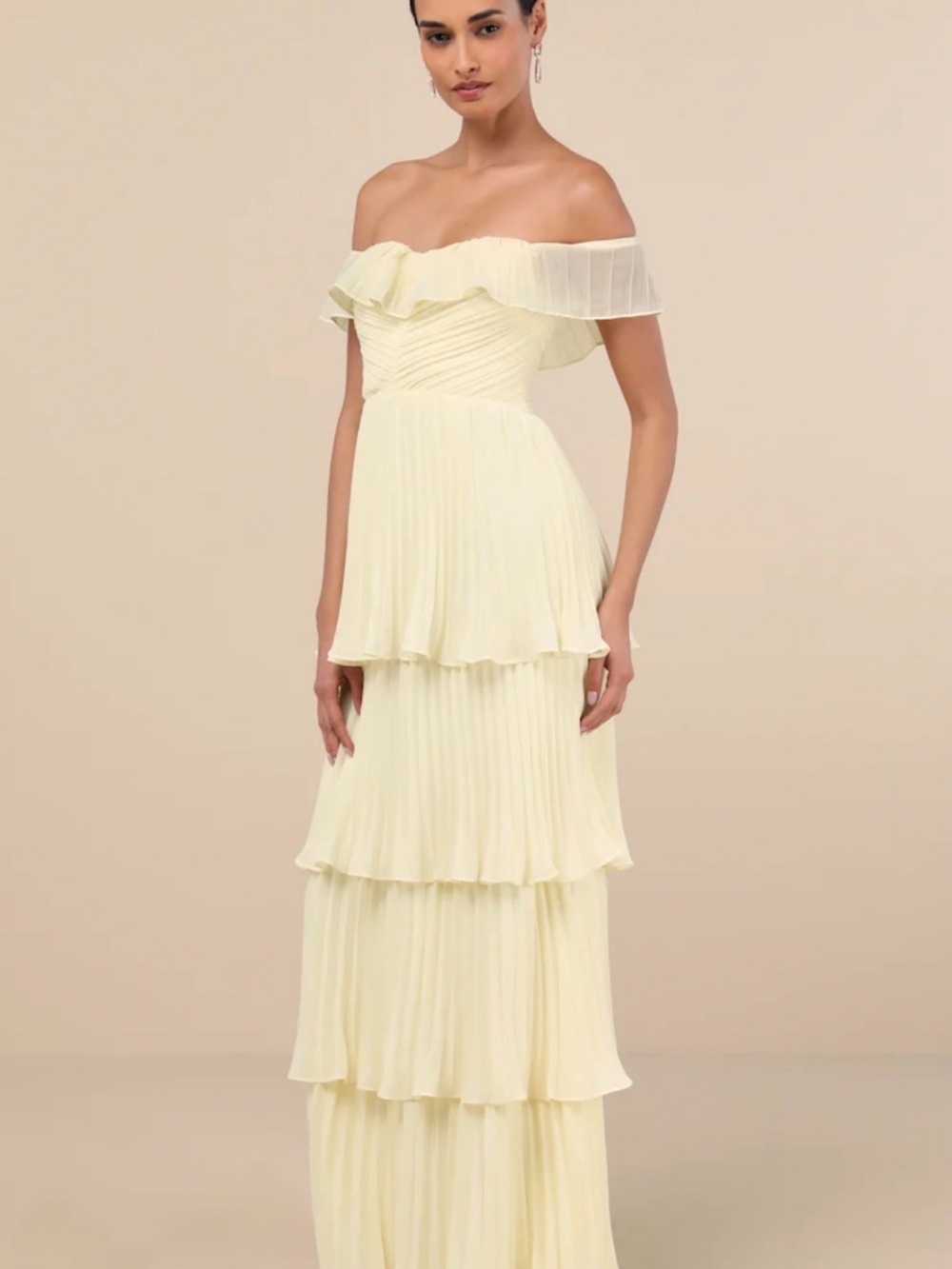 Lulu's Butter Yellow Off-Shoulder Tiered Maxi Dress